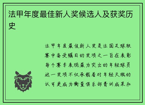 法甲年度最佳新人奖候选人及获奖历史